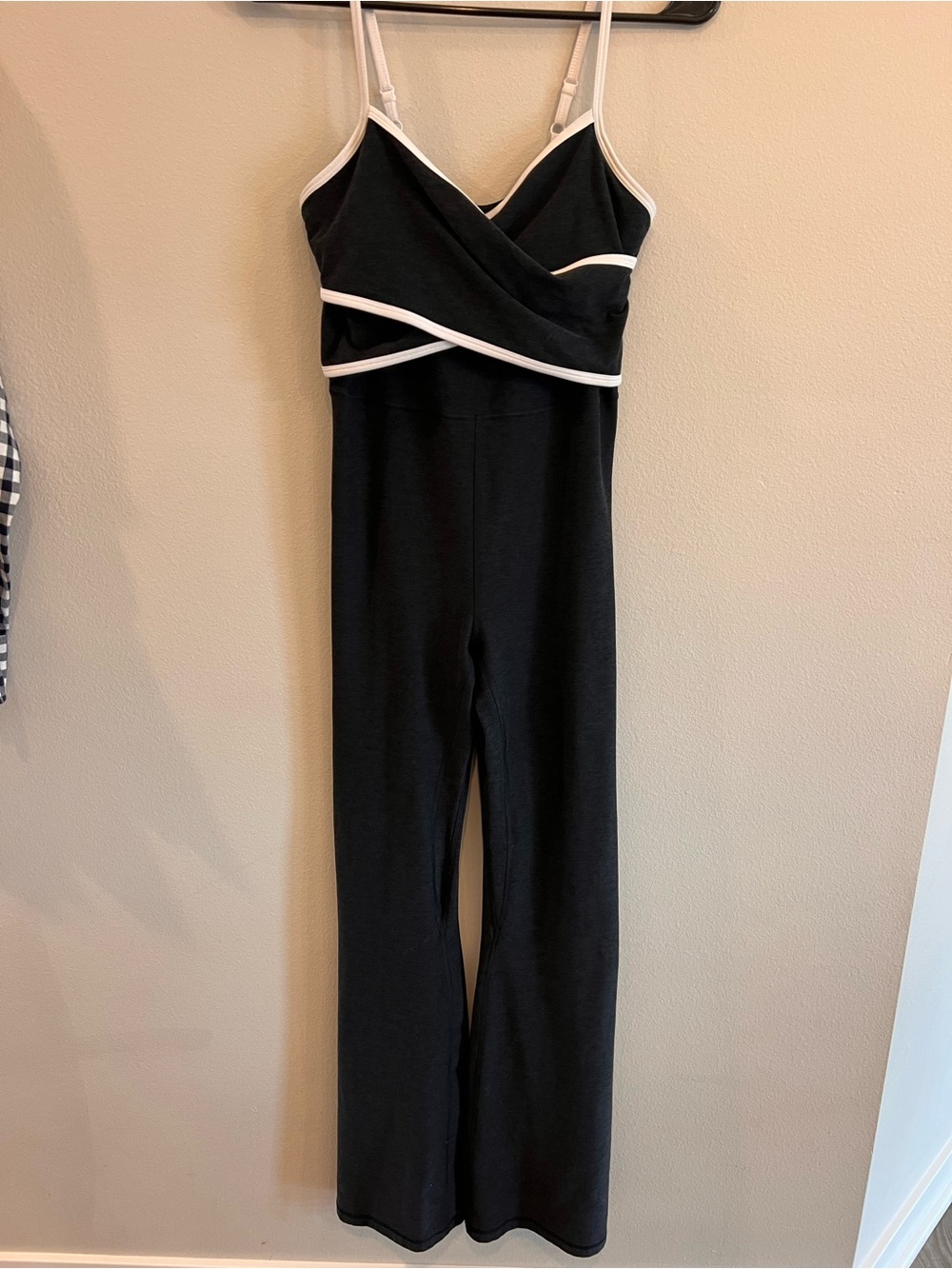 Black Boot Cut Jumpsuit with White Trim